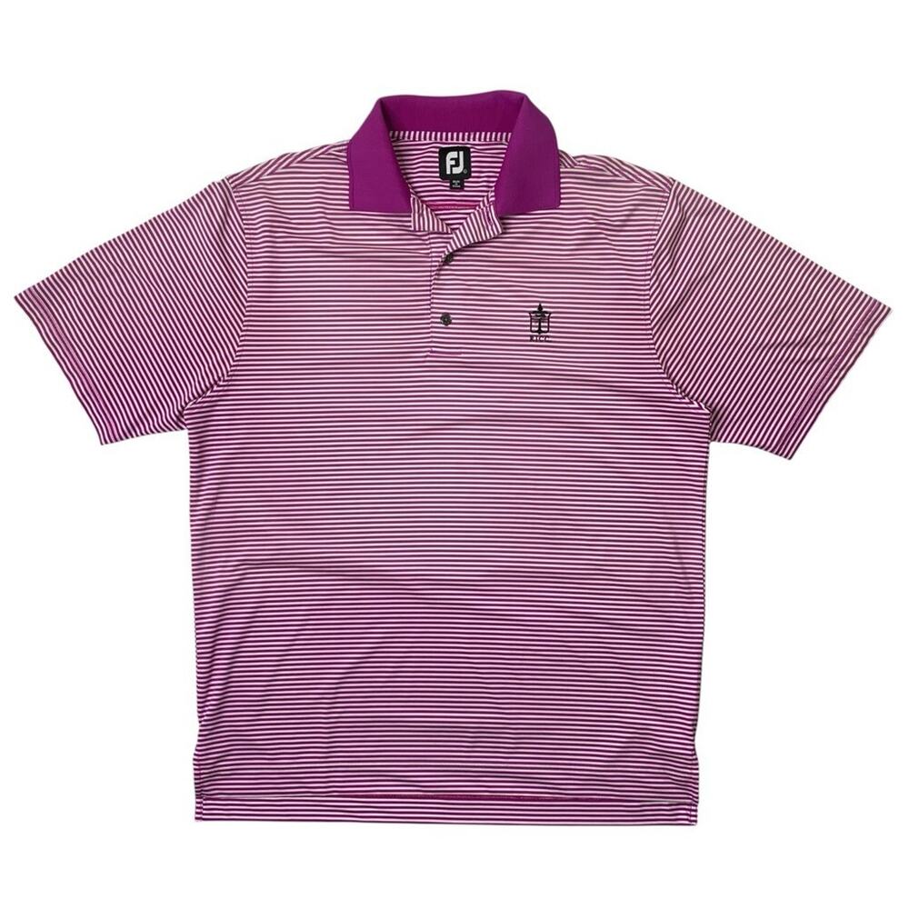 Footjoy Polo Shirt Mens L Large White Geranium Striped Stretch Performance Golf